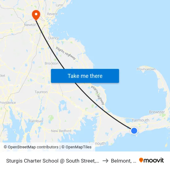 Sturgis Charter School @ South Street, Hyannis to Belmont, MA map