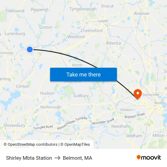 Shirley Mbta Station to Belmont, MA map