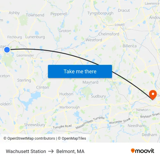 Wachusett Station to Belmont, MA map