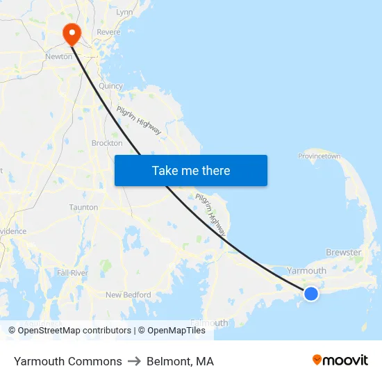 Yarmouth Commons to Belmont, MA map