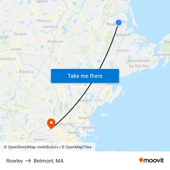 Rowley to Belmont, MA map