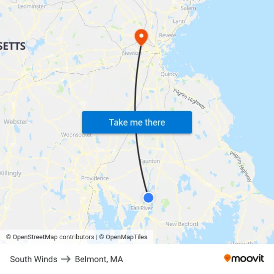 South Winds to Belmont, MA map