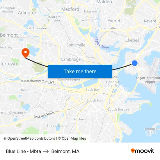 Blue Line - Mbta to Belmont, MA map