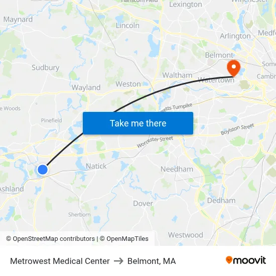 Metrowest Medical Center to Belmont, MA map
