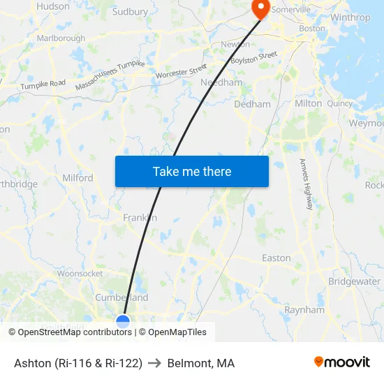 Ashton (Ri-116 & Ri-122) to Belmont, MA map