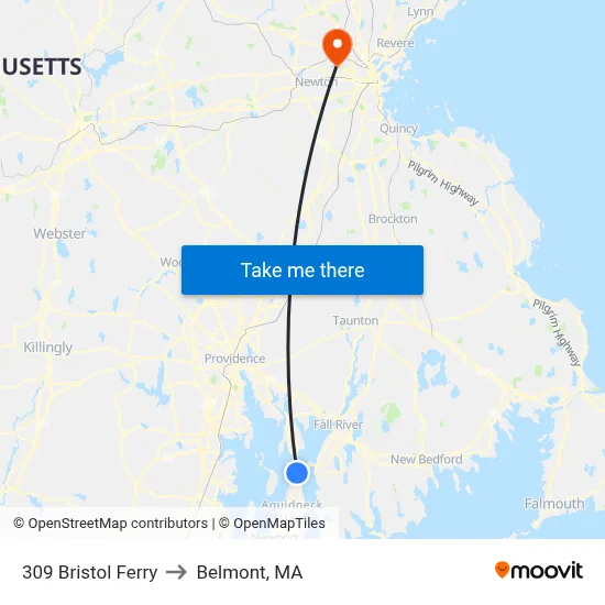 309 Bristol Ferry to Belmont, MA map