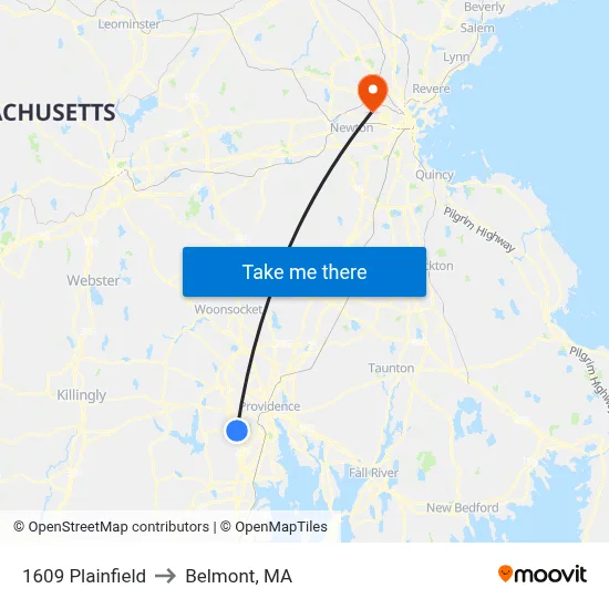 1609 Plainfield to Belmont, MA map
