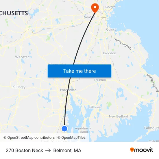 270 Boston Neck to Belmont, MA map