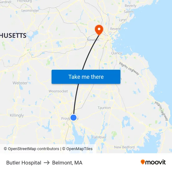 Butler Hospital to Belmont, MA map