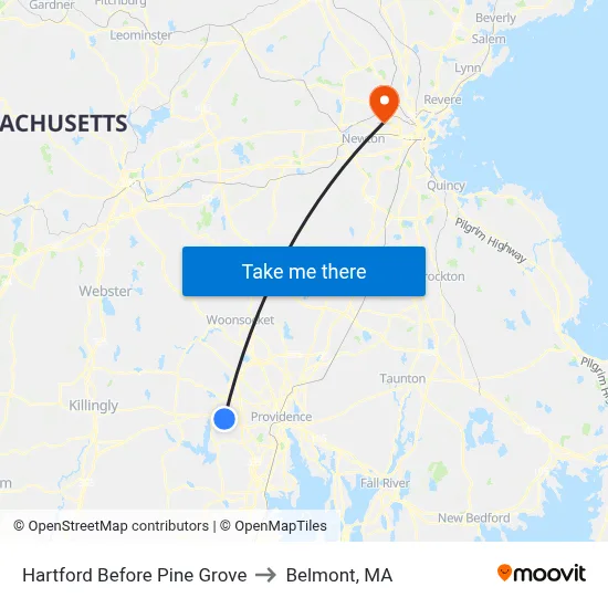 Hartford Before Pine Grove to Belmont, MA map