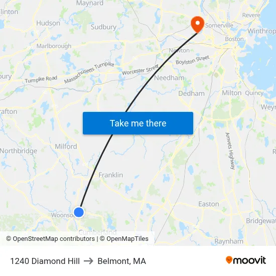1240 Diamond Hill to Belmont, MA map