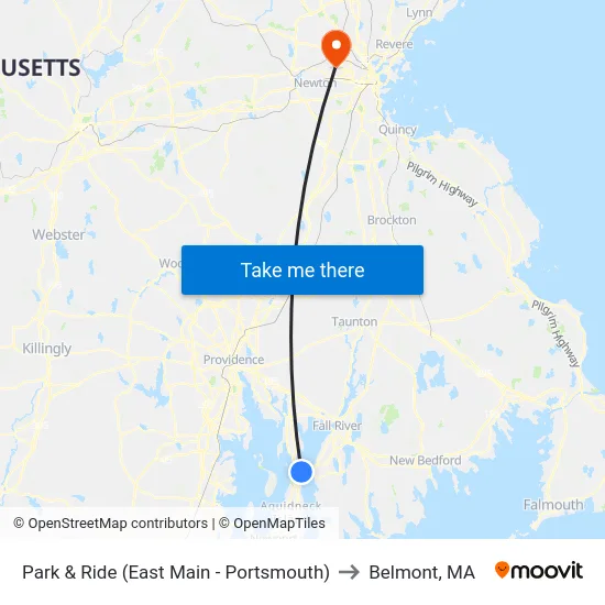 Park & Ride (East Main - Portsmouth) to Belmont, MA map