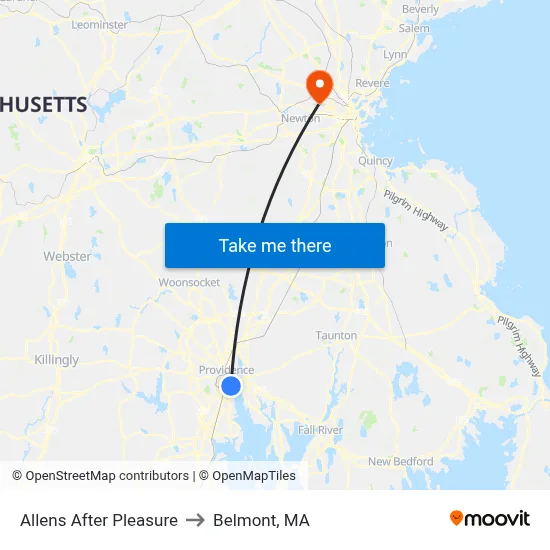 Allens After Pleasure to Belmont, MA map