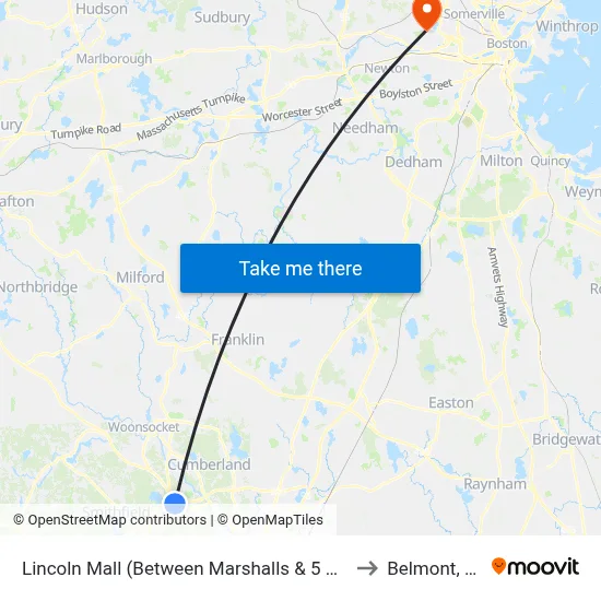 Lincoln Mall (Between Marshalls & 5 Below) to Belmont, MA map