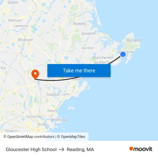 Gloucester High School to Reading, MA map