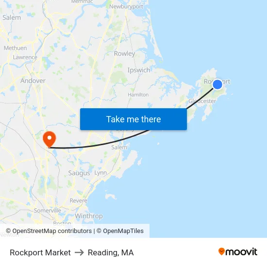 Rockport Market to Reading, MA map