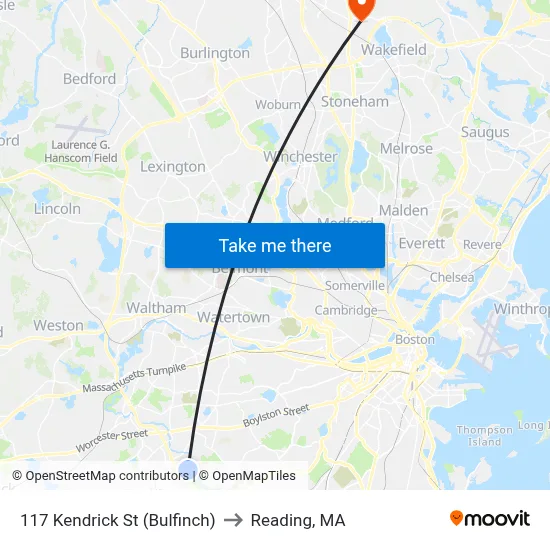 117 Kendrick St  (Bulfinch) to Reading, MA map