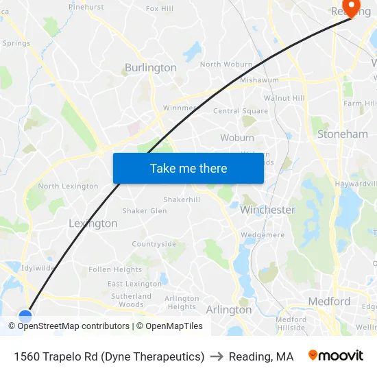 1560 Trapelo Rd  (Dyne Therapeutics) to Reading, MA map