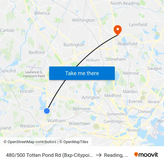 480/500 Totten Pond Rd  (Bxp-Citypoint) to Reading, MA map
