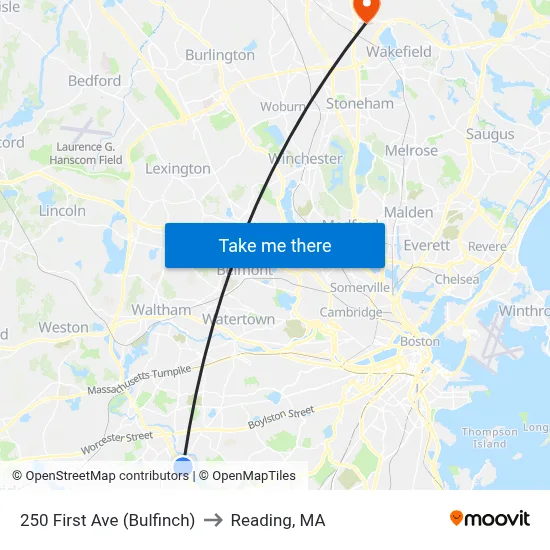 250 First Ave  (Bulfinch) to Reading, MA map