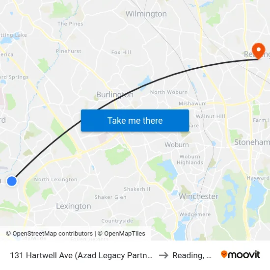 131 Hartwell Ave  (Azad Legacy Partners) to Reading, MA map