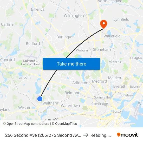 266 Second Ave (266/275 Second Ave) to Reading, MA map