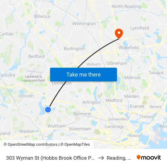 303 Wyman St  (Hobbs Brook Office Park) to Reading, MA map