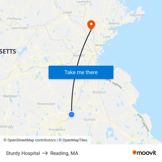Sturdy Hospital to Reading, MA map