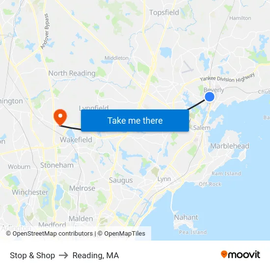 Stop & Shop to Reading, MA map