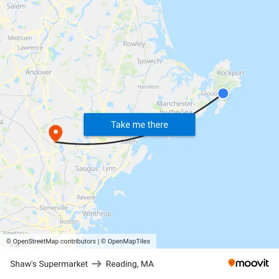 Shaw's Supermarket to Reading, MA map