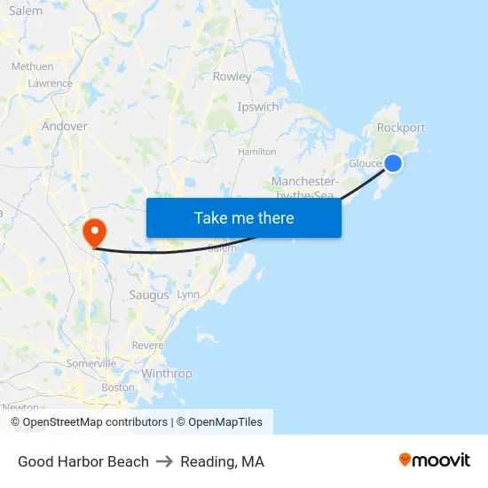 Good Harbor Beach to Reading, MA map