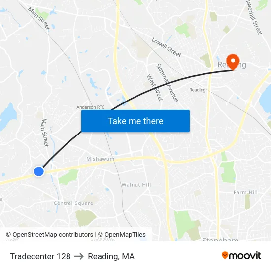 Tradecenter 128 to Reading, MA map