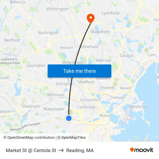 Market St @ Centola St to Reading, MA map