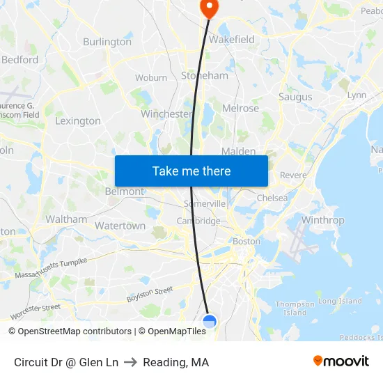 Circuit Dr @ Glen Ln to Reading, MA map
