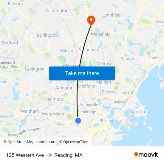 125 Western Ave to Reading, MA map
