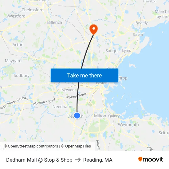 Dedham Mall @ Stop & Shop to Reading, MA map
