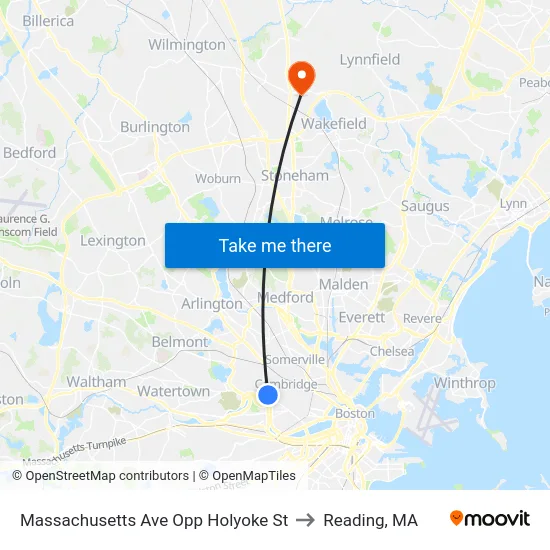 Massachusetts Ave Opp Holyoke St to Reading, MA map