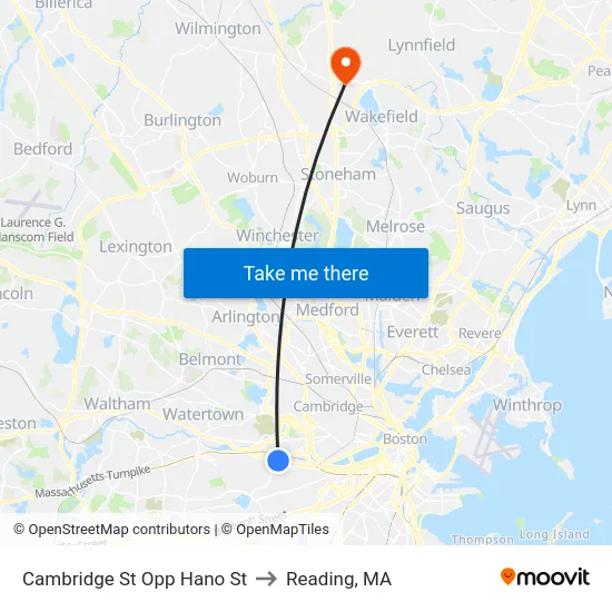 Cambridge St Opp Hano St to Reading, MA map