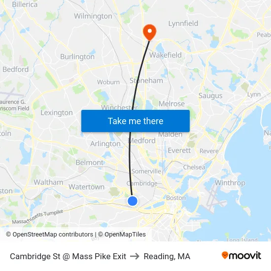 Cambridge St @ Mass Pike Exit to Reading, MA map