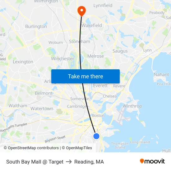 South Bay Mall @ Target to Reading, MA map