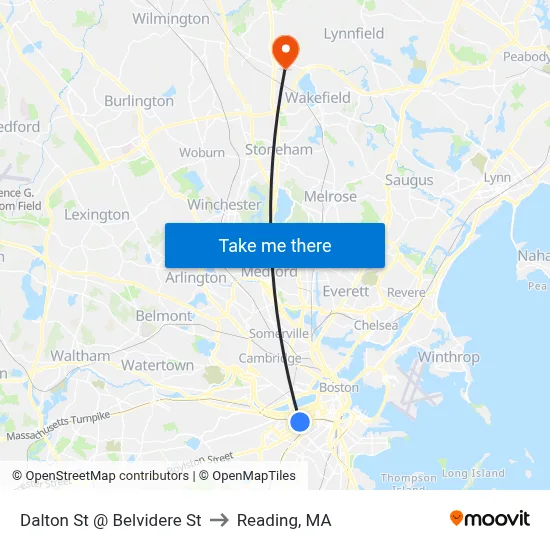 Dalton St @ Belvidere St to Reading, MA map