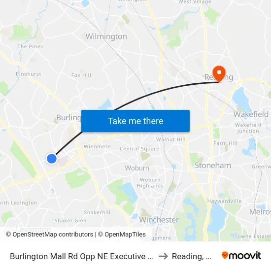 Burlington Mall Rd Opp NE Executive Pk to Reading, MA map