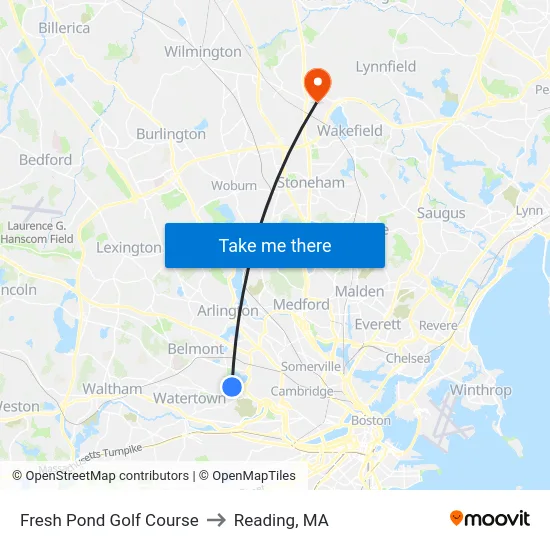Fresh Pond Golf Course to Reading, MA map