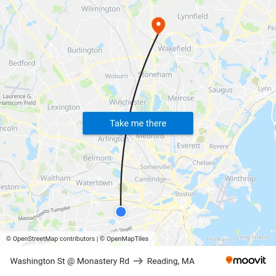 Washington St @ Monastery Rd to Reading, MA map