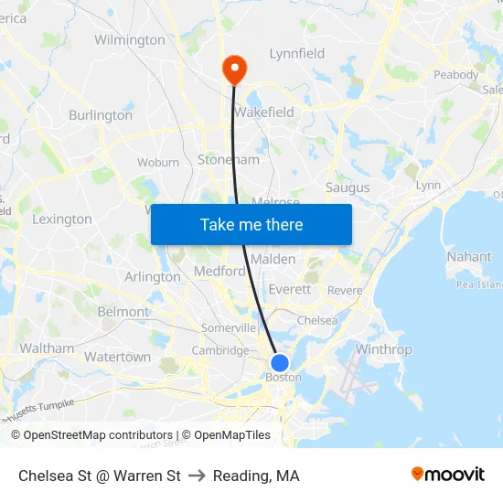Chelsea St @ Warren St to Reading, MA map