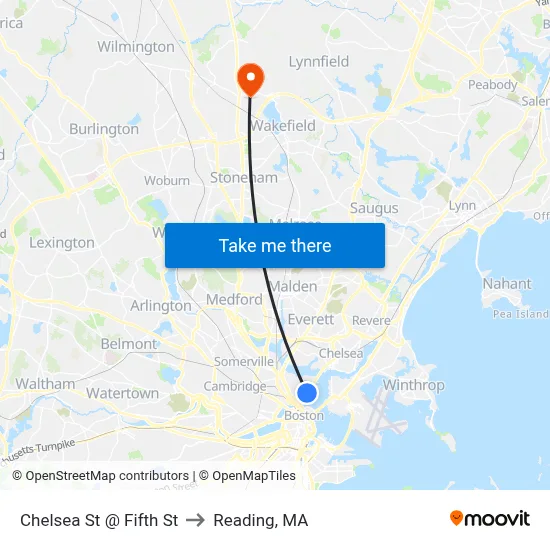 Chelsea St @ Fifth St to Reading, MA map