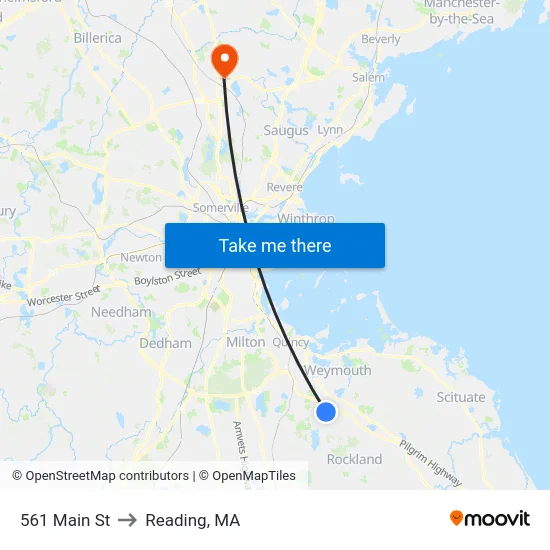 561 Main St to Reading, MA map