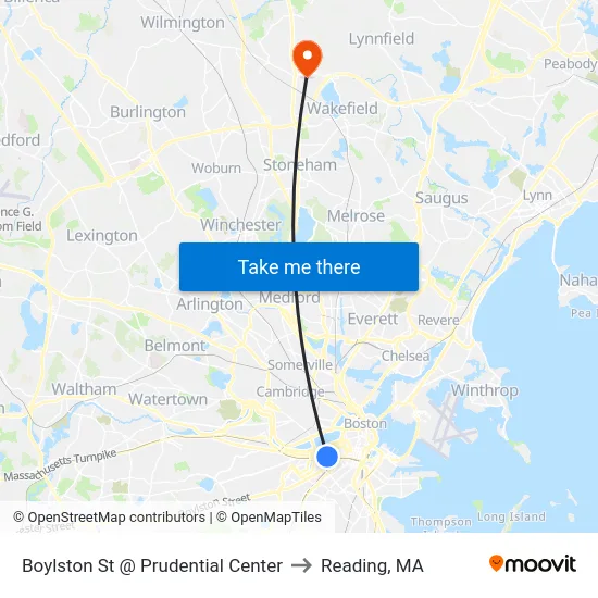 Boylston St @ Prudential Center to Reading, MA map