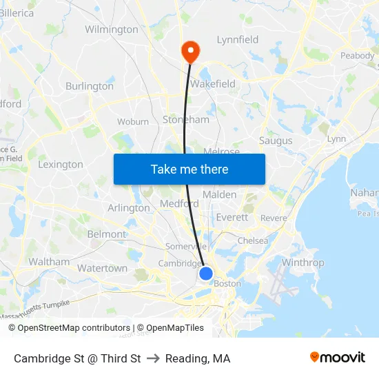 Cambridge St @ Third St to Reading, MA map