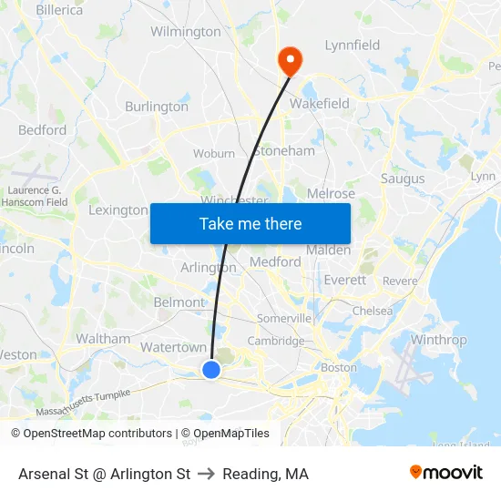 Arsenal St @ Arlington St to Reading, MA map